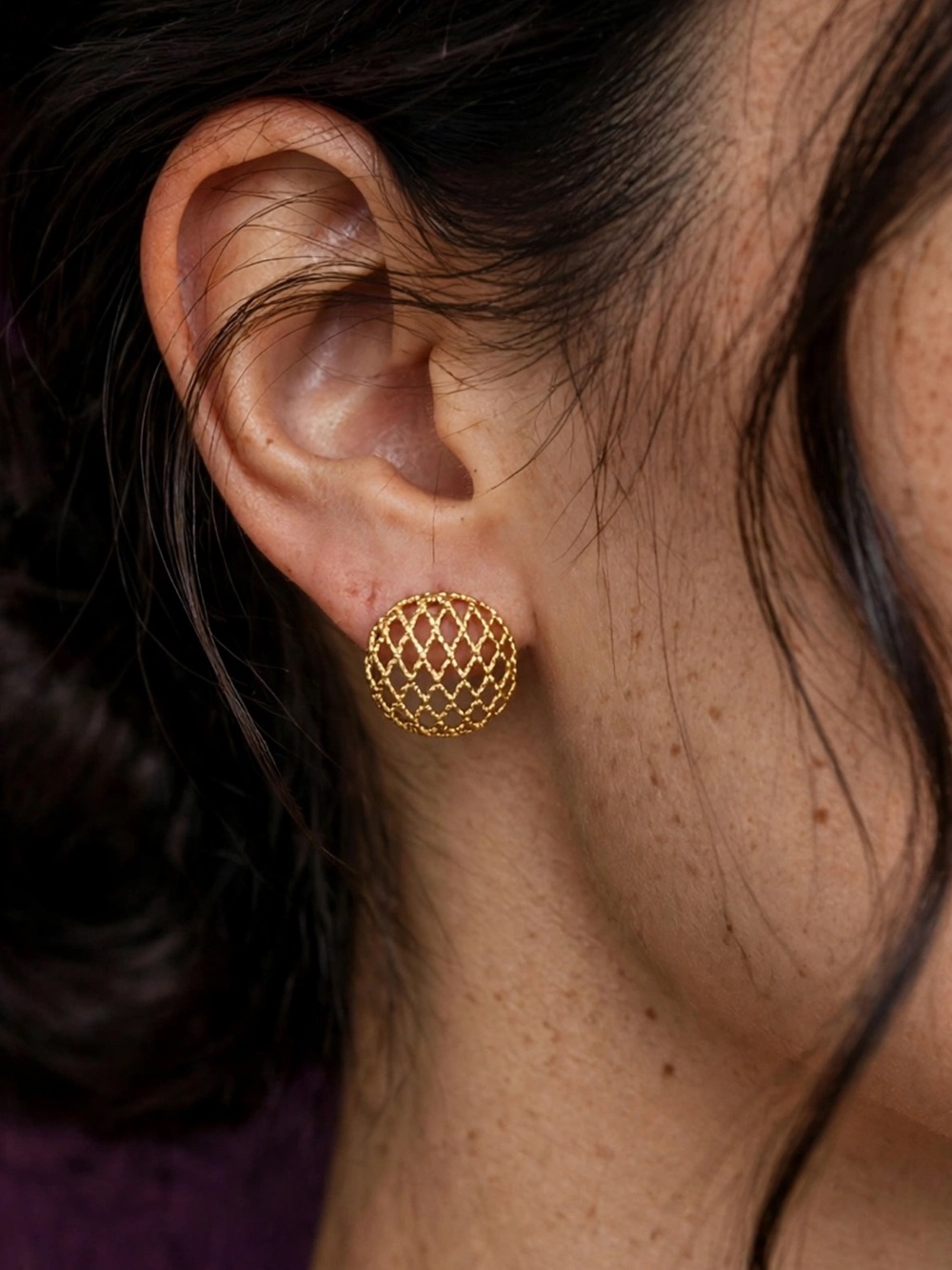 New Amimi Gold Mesh Lattice Dome Stud Earrings S925 Posts Statement Boho Chic